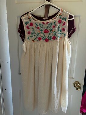 Altar'd State Cream Embroidered Floral Sleeveless Dress